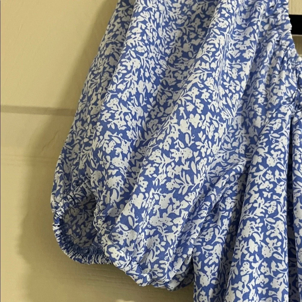 Elegant Blue Floral Ruched Mini Dress CE007 - Picture 4 of 11